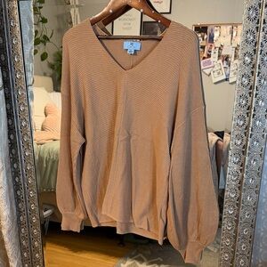 V-Neck Ribbed Sweater in Tan